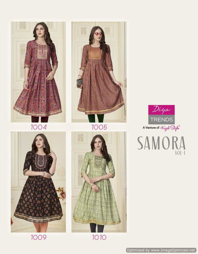 Fashion Samora 1 Heavy Rayon Ethnic Wear Embroidery Kurti With Pant Collection